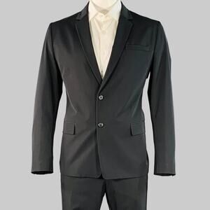 PRADA Size 42 Black Polyester Blend Twill Single Breasted Notch Lapel Suit